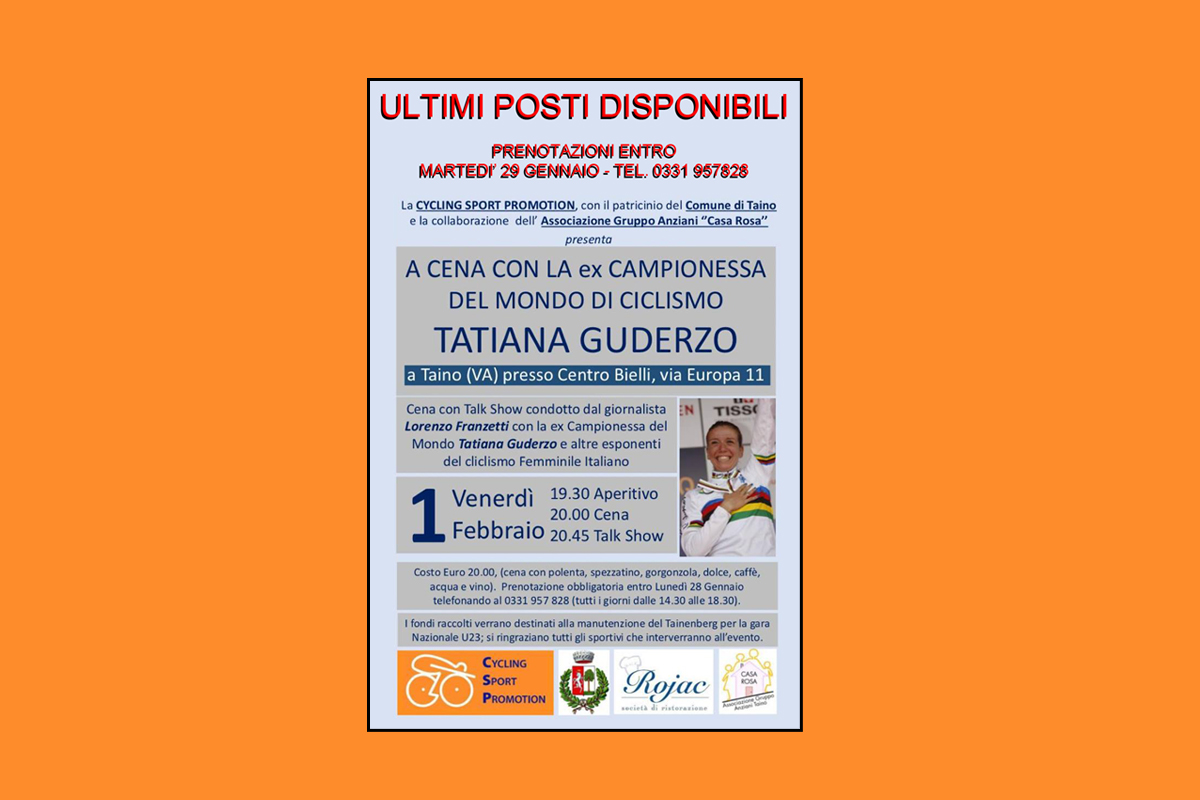 <!--:it-->Venerdi’ 1 Febbraio a Taino (VA) stupenda serata con la fuoriclasse azzurra Tatiana Guderzo<!--:-->